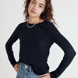 Madewell, NWT, Whisper Cotton Rib-Crewneck Long-Sleeve Tee,XS,  Black